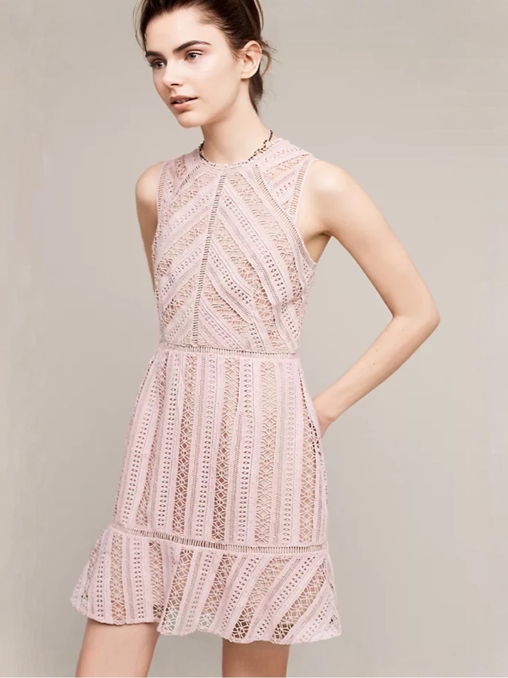 Anthropologie Greylin Emilia Lace Mini Dress • Blush • Ruffle Hem • XS • NWOT